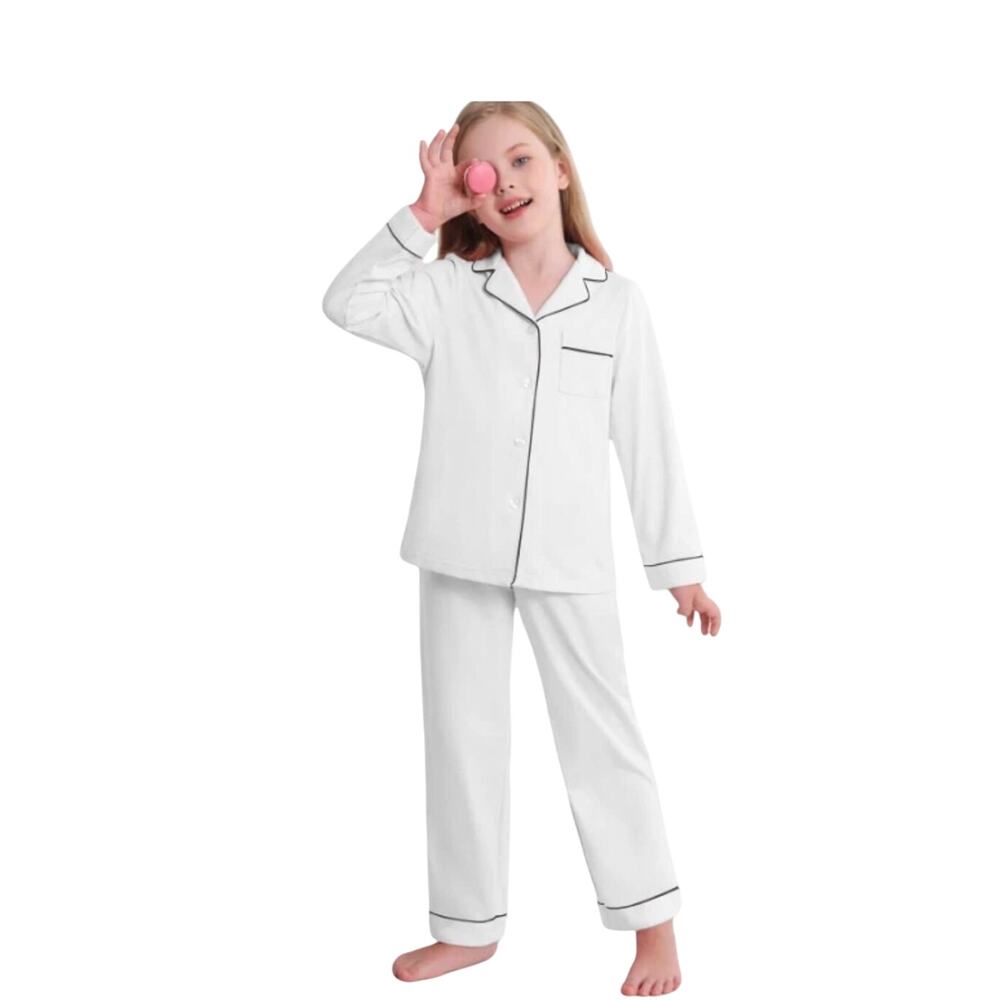 Veseacky 100% Cotton Soft PJs For Big Girls Boys Classic Childrens Pajamas White